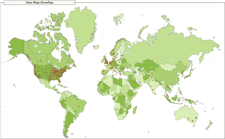 World map showing the geographic location of recent visitors to this website